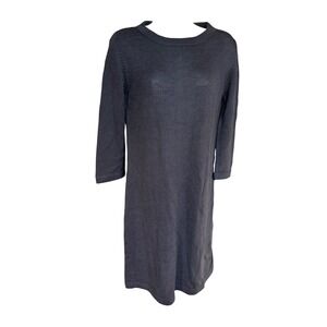 Cuyana Black 100% Baby Alpaca Knit Crew Neck 3/4 Sleeve Sweater Dress Womens M